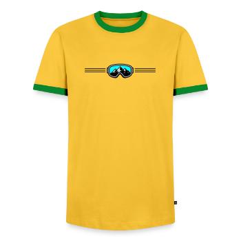 Skibrille Ski Berge - Männer Kontrast-T-Shirt - Gelb/Grün  - Vorne - AI Model Female 172 light (172cm) & AI Model Male 178 dark (178cm)