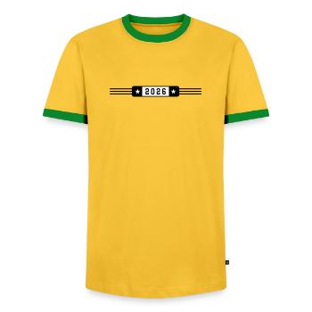 2026 - Männer Kontrast-T-Shirt - Gelb/Grün  - Vorne - AI Model Female 172 light (172cm) & AI Model Male 178 dark (178cm)