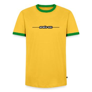 Après-ski holiday - Men's Ringer Shirt - yellow/green  - Front - AI Model Female 172 light (172cm) & AI Model Male 178 dark (178cm)