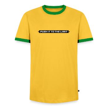 Push It To The Limit - Men's Ringer Shirt - yellow/green  - Front - AI Model Female 172 light (172cm) & AI Model Male 178 dark (178cm)