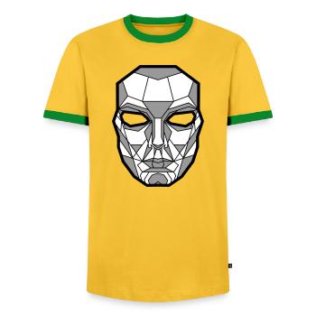 Kimura Mask Gray - Men's Ringer Shirt - yellow/green  - Front - AI Model Female 172 light (172cm) & AI Model Male 178 dark (178cm)