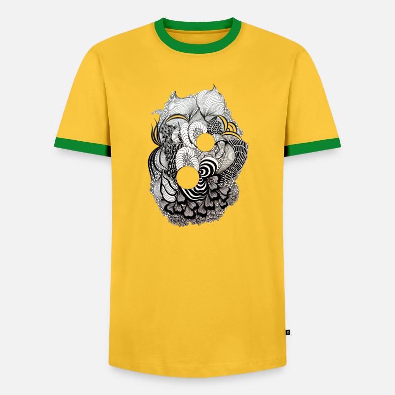 Black and White Flower Ring Pattern - Men's Ringer Shirt - yellow/green