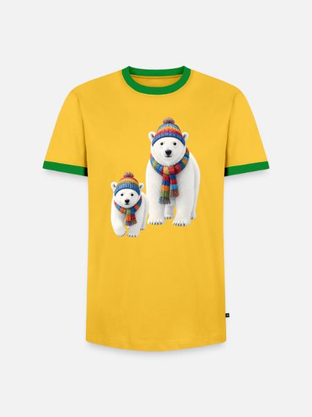 Regenbogenbär mit Schal - Männer Kontrast-T-Shirt - Gelb/Grün