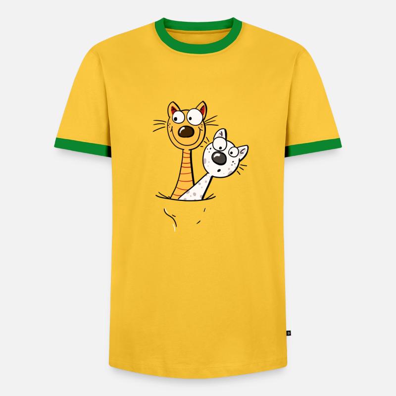 Due gatti divertenti Camicia - Cat - Kitten -Fun - Maglietta Contrast da uomo - giallo/verde 