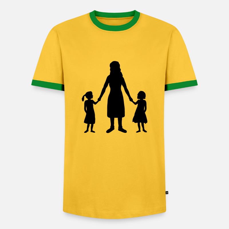 Silhouette 2 Töchter Mutter - Männer Kontrast-T-Shirt - Gelb/Grün 