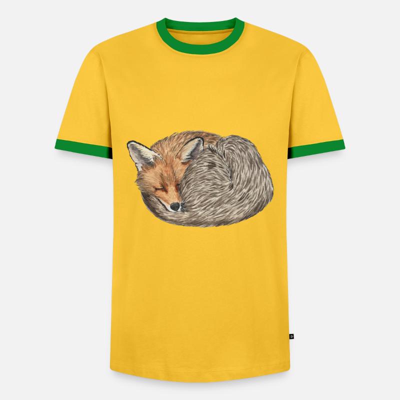 sleeping curled red fox - Men's Ringer Shirt - yellow/green 
