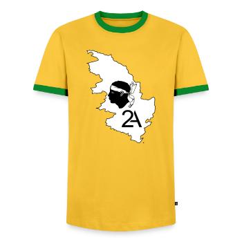 Corse du sud - T-shirt contrasté Homme - jaune/vert  - Devant - AI Model Female 172 light (172cm) & AI Model Male 178 dark (178cm)
