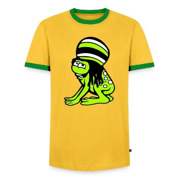 Frog Reggae Music Rasta Hair Hat Jamaica Fun - Men's Ringer Shirt - yellow/green  - Front - AI Model Female 172 light (172cm) & AI Model Male 178 dark (178cm)