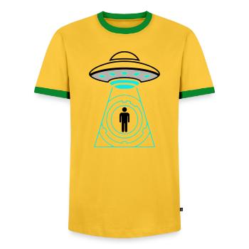 Vecteur d’enlèvement par OVNI Me Téléporter - T-shirt contrasté Homme - jaune/vert  - Devant - AI Model Female 172 light (172cm) & AI Model Male 178 dark (178cm)