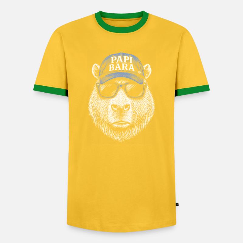 Papi Bara Bear with Sunglasses - Men's Ringer Shirt - yellow/green 
