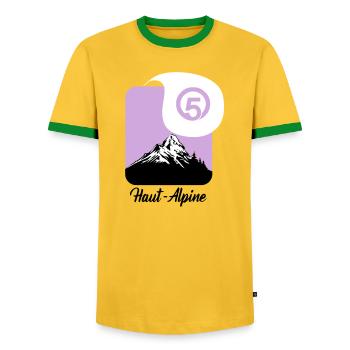 Haut-Alpine 05 Departement der Hautes-Alpes - Männer Kontrast-T-Shirt - Gelb/Grün  - Vorne - AI Model Female 172 light (172cm) & AI Model Male 178 dark (178cm)