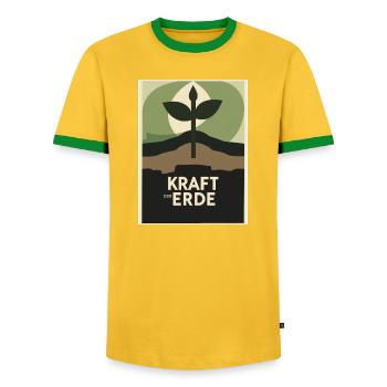 Kraft der Erde Natur 1930s  - Männer Kontrast-T-Shirt - Gelb/Grün  - Vorne - AI Model Female 172 light (172cm) & AI Model Male 178 dark (178cm)