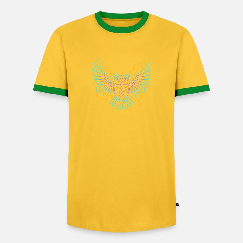 Neon-Eule mit Blitzen - Männer Kontrast-T-Shirt - Gelb/Grün