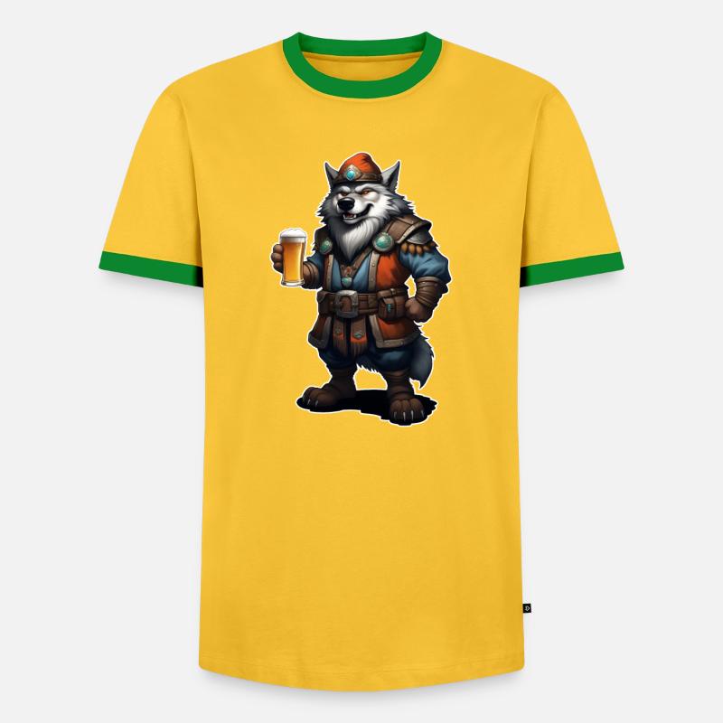 Wolf Bier - Männer Kontrast-T-Shirt - Gelb/Grün 