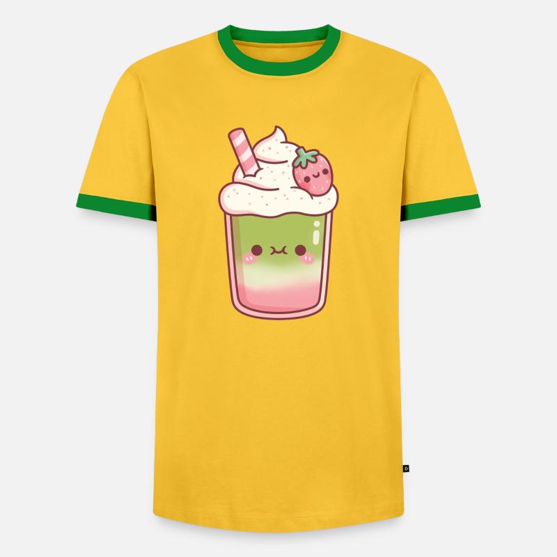 Süßer Eiskaffer Matcha Erdbeer-Latte - Männer Kontrast-T-Shirt - Gelb/Grün 