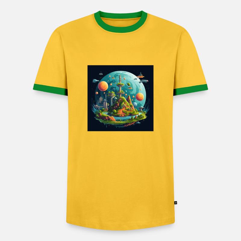 Solar System Flat Earth - Men's Ringer Shirt - yellow/green