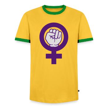 Feminist Symbol Frauenrechte Faust - Männer Kontrast-T-Shirt - Gelb/Grün  - Vorne - AI Model Female 172 light (172cm) & AI Model Male 178 dark (178cm)