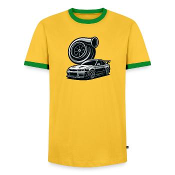 Detailreiche Automobil- und Turbinensilhouette - Männer Kontrast-T-Shirt - Gelb/Grün  - Vorne - AI Model Female 172 light (172cm) & AI Model Male 178 dark (178cm)