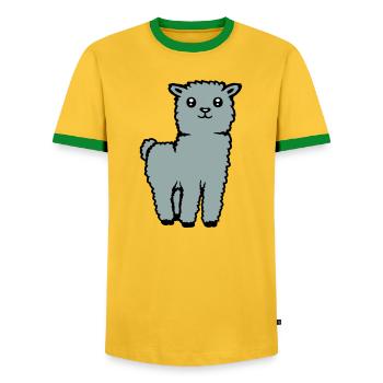 Mignon Alpaga Lama Animal Doux Moelleux Bande Dessinée - T-shirt contrasté Homme - jaune/vert  - Devant - AI Model Female 172 light (172cm) & AI Model Male 178 dark (178cm)