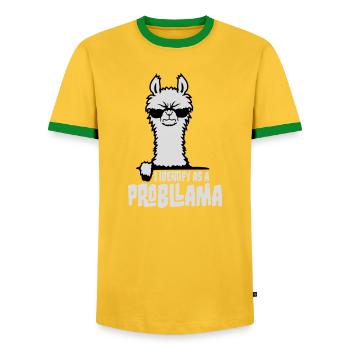 I Identify As A Probllama Cool Lama Problem Spruch - Men's Ringer Shirt - yellow/green  - Front - AI Model Female 172 light (172cm) & AI Model Male 178 dark (178cm)