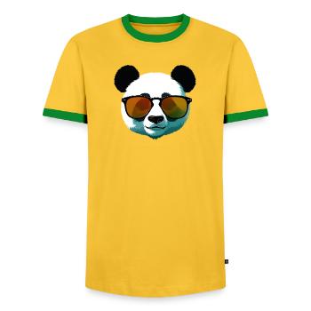 Dégradé de panda avec lunettes de soleil - T-shirt contrasté Homme - jaune/vert  - Devant - AI Model Female 172 light (172cm) & AI Model Male 178 dark (178cm)