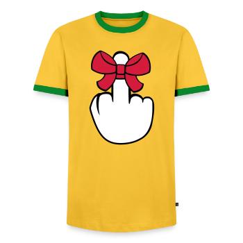 wichser mittelfinger zeigen beleidigen fick dich f - Männer Kontrast-T-Shirt - Gelb/Grün  - Vorne - AI Model Female 172 light (172cm) & AI Model Male 178 dark (178cm)