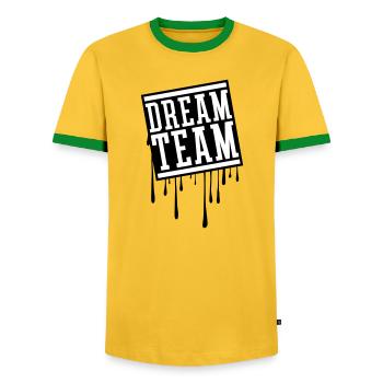 Dream Team - Men's Ringer Shirt - yellow/green  - Front - AI Model Female 172 light (172cm) & AI Model Male 178 dark (178cm)