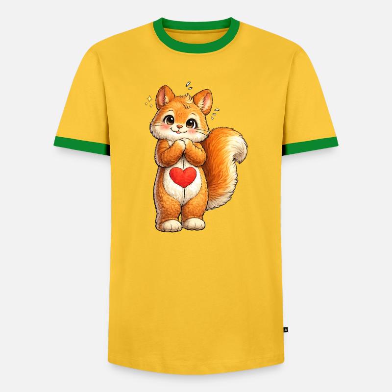 Schüchternes Eichhörnchen mit rotem Herz - Männer Kontrast-T-Shirt - Gelb/Grün