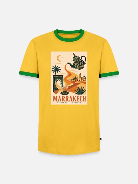 Entdecken Sie Marrakesch in Marokko - Männer Kontrast-T-Shirt - Gelb/Grün 