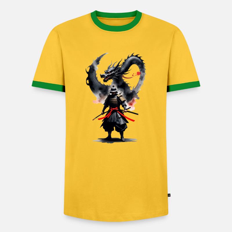 Samurai Krieger Schwarzer Drache - Männer Kontrast-T-Shirt - Gelb/Grün 