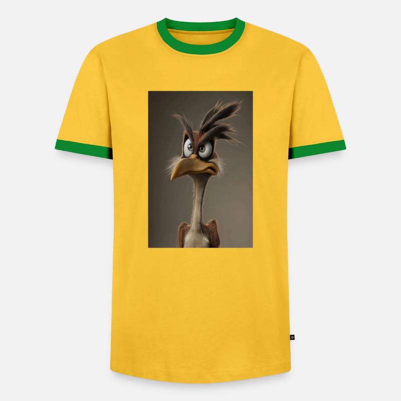 Grumpy Cartoon Bird - Men's Ringer Shirt - yellow/green