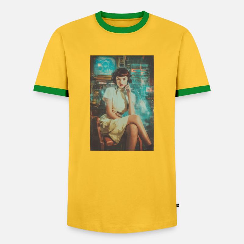 Retro Sci-Fi Operator - Men's Ringer Shirt - yellow/green