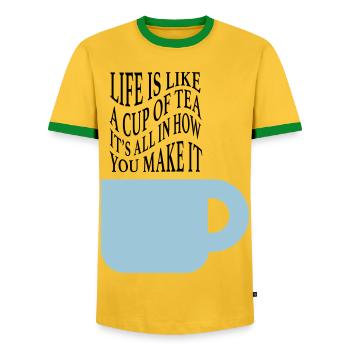 La vie comme le thé - T-shirt contrasté Homme - jaune/vert  - Devant - AI Model Female 172 light (172cm) & AI Model Male 178 dark (178cm)