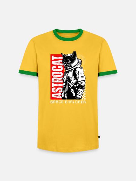 Space Cat Astronaut Astrocat - Männer Kontrast-T-Shirt - Gelb/Grün