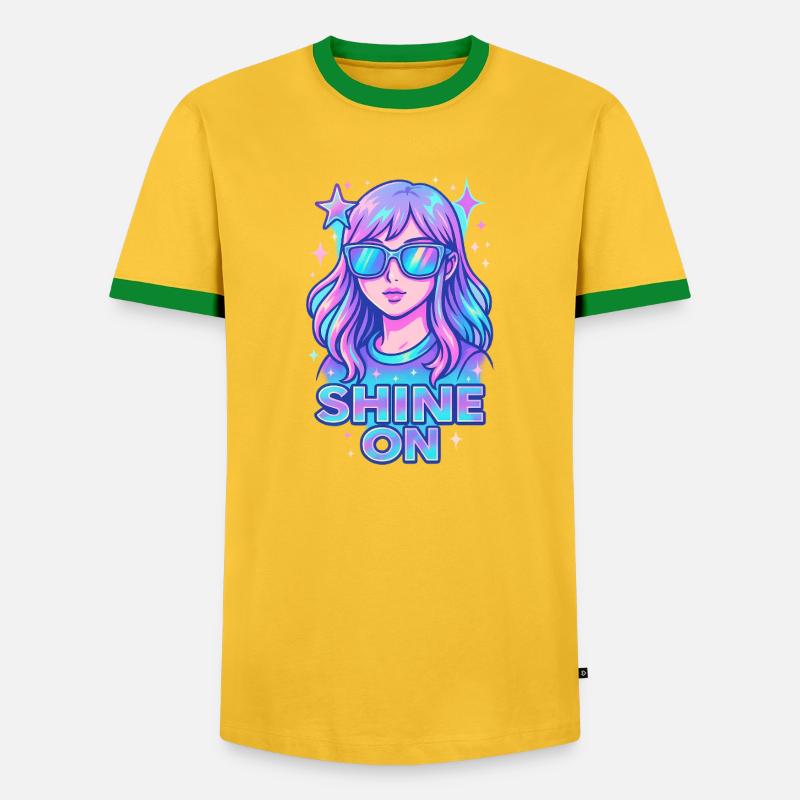 Kosmische Träumerin Mädchen Illustration - Männer Kontrast-T-Shirt - Gelb/Grün