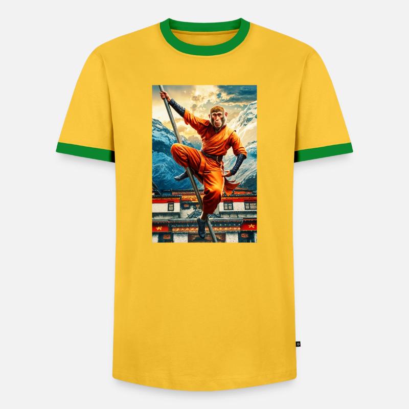 Humanoider Affe Shaolin Mönch - Männer Kontrast-T-Shirt - Gelb/Grün 