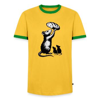 Rat lifting loaf of bread – graphic illustration - Men's Ringer Shirt - yellow/green  - Front - AI Model Female 172 light (172cm) & AI Model Male 178 dark (178cm)