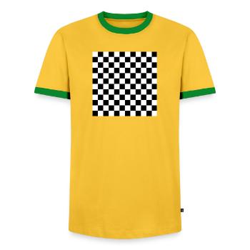 Carré d’échecs noir et blanc - T-shirt contrasté Homme - jaune/vert  - Devant - AI Model Female 172 light (172cm) & AI Model Male 178 dark (178cm)