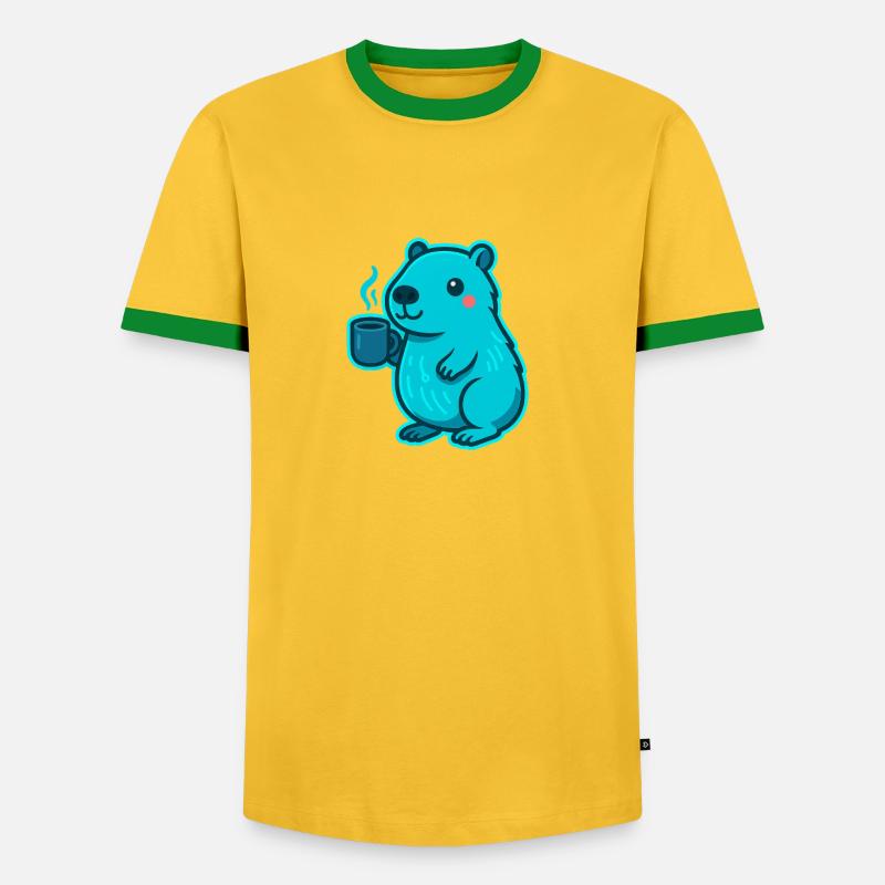 Blauer Capybara mit Kaffee - Männer Kontrast-T-Shirt - Gelb/Grün