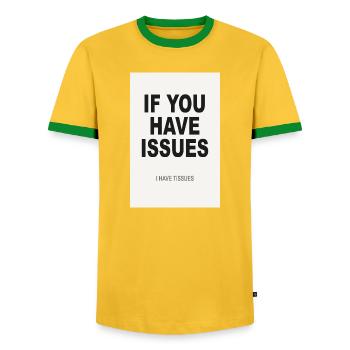 Si vous avez des problèmes – Affiche humoristique minimaliste - T-shirt contrasté Homme - jaune/vert  - Devant - AI Model Female 172 light (172cm) & AI Model Male 178 dark (178cm)