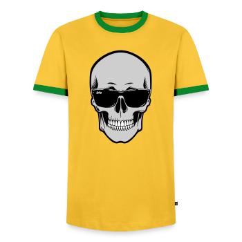 Skull with Sunglasses Graphic - Men's Ringer Shirt - yellow/green  - Front - AI Model Female 172 light (172cm) & AI Model Male 178 dark (178cm)