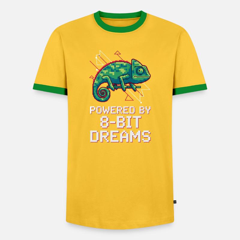 Powered 8-Bit Dreams – Pixel Chameleon - Men's Ringer Shirt - yellow/green 