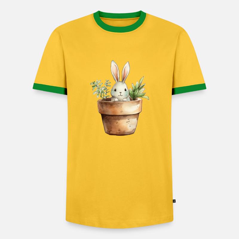 Rabbit in a flower pot - for the rabbit class - Men's Ringer Shirt - yellow/green 