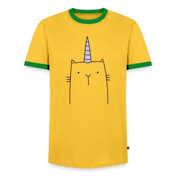 Cadeau mignon chat licorne - T-shirt contrasté Homme - jaune/vert  - Devant - AI Model Female 172 light (172cm) & AI Model Male 178 dark (178cm)