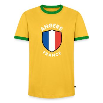 Angers France Shield Emblem - Men's Ringer Shirt - yellow/green  - Front - AI Model Female 172 light (172cm) & AI Model Male 178 dark (178cm)