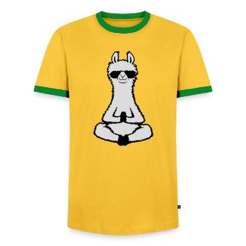 Lama Cool Zen Meditation Sonnenbrille Entspannt - Männer Kontrast-T-Shirt - Gelb/Grün  - Vorne - AI Model Female 172 light (172cm) & AI Model Male 178 dark (178cm)