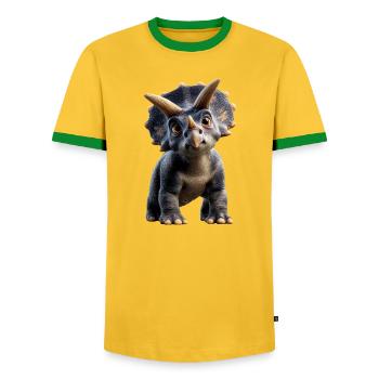 Triceratops Dinosaure Dinos Triceratops Dino - T-shirt contrasté Homme - jaune/vert  - Devant - AI Model Female 172 light (172cm) & AI Model Male 178 dark (178cm)