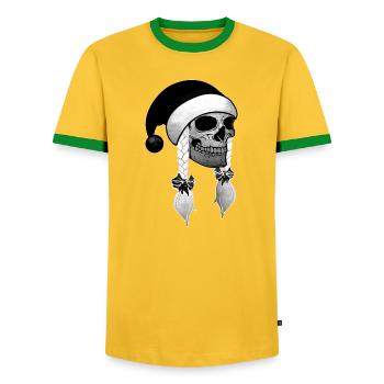 Crâne Femme Noël Bonnets tresses - T-shirt contrasté Homme - jaune/vert  - Devant - AI Model Female 172 light (172cm) & AI Model Male 178 dark (178cm)