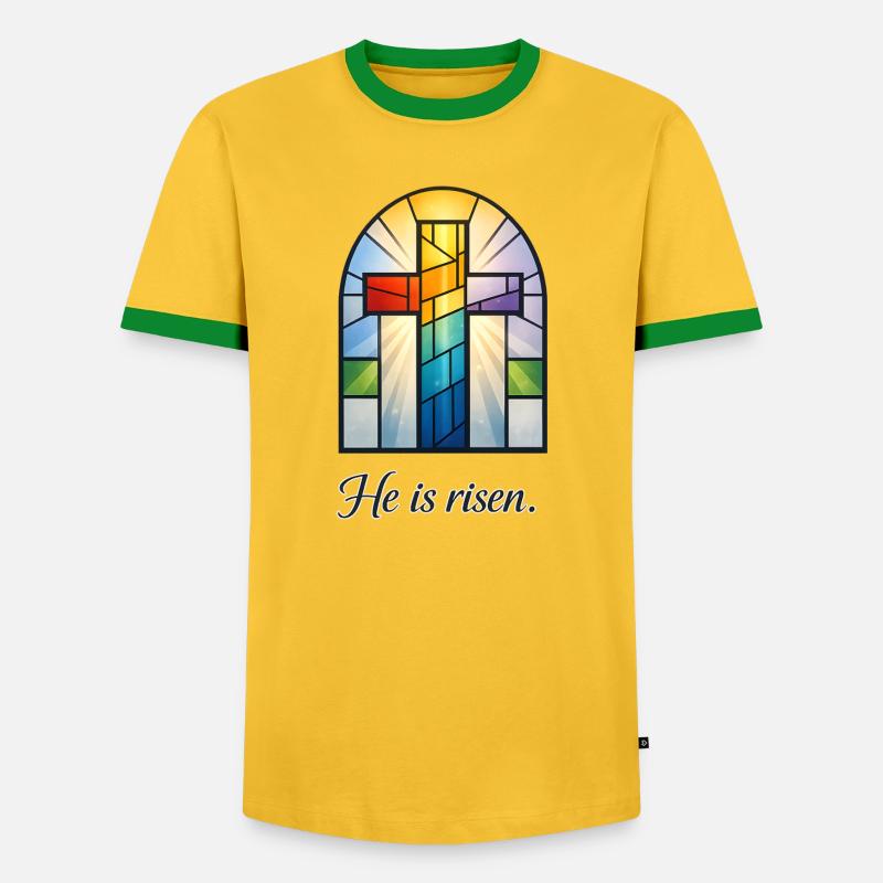 He Is Risen - Männer Kontrast-T-Shirt - Gelb/Grün 