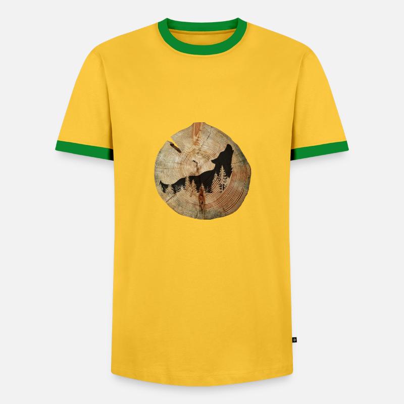 Tree Disc Wolf - Men's Ringer Shirt - yellow/green 
